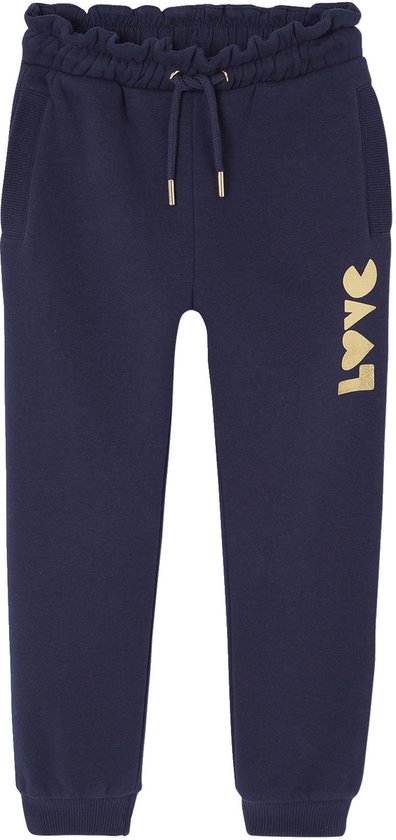 Joggingbroek van fleece met motief op de broekspijp voor meisjes marineblauw