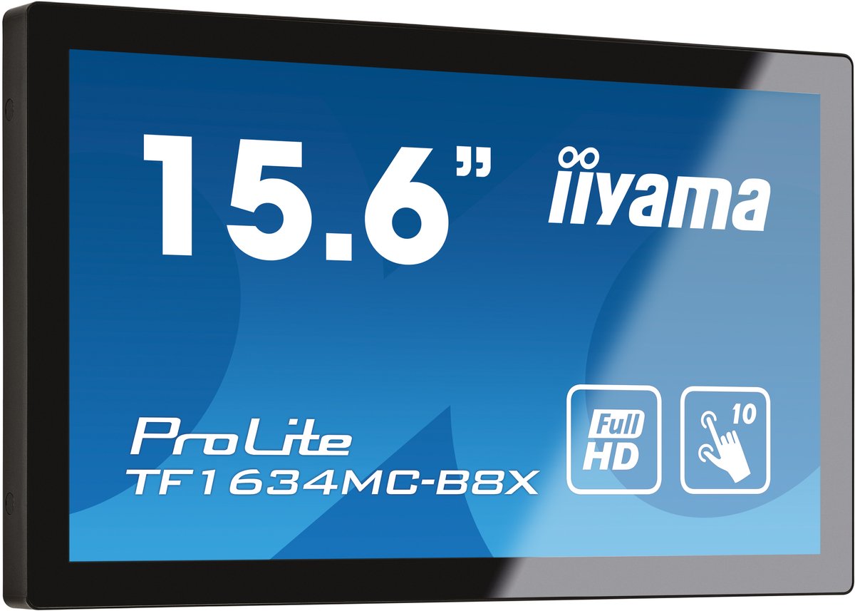iiyama ProLite TF1634MC-B8X touch screen-monitor 39,6 cm (15.6") 1920 x 1080 Pixels Multi-touch Multi-gebruiker Zwart