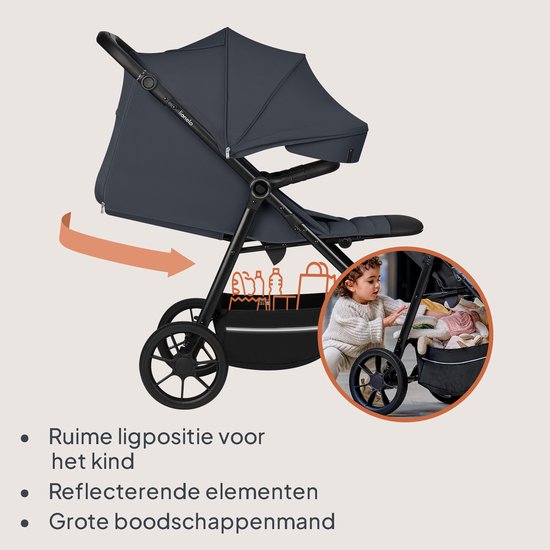 Lionelo Iva - Wandelwagen & Buggy Premium - 6 maanden 4 jaar (tot 22 kg) - 360° Zwenkwielen met Vering - Magnetische Gordel - XXL Zonnekap UPF50 - Verstelbare Rugleuning, Voetsteun & Duwbeugel - Grote Boodschappenmand - Stad & Terrein - Kinderwagen van LIONELO — afbeelding 4