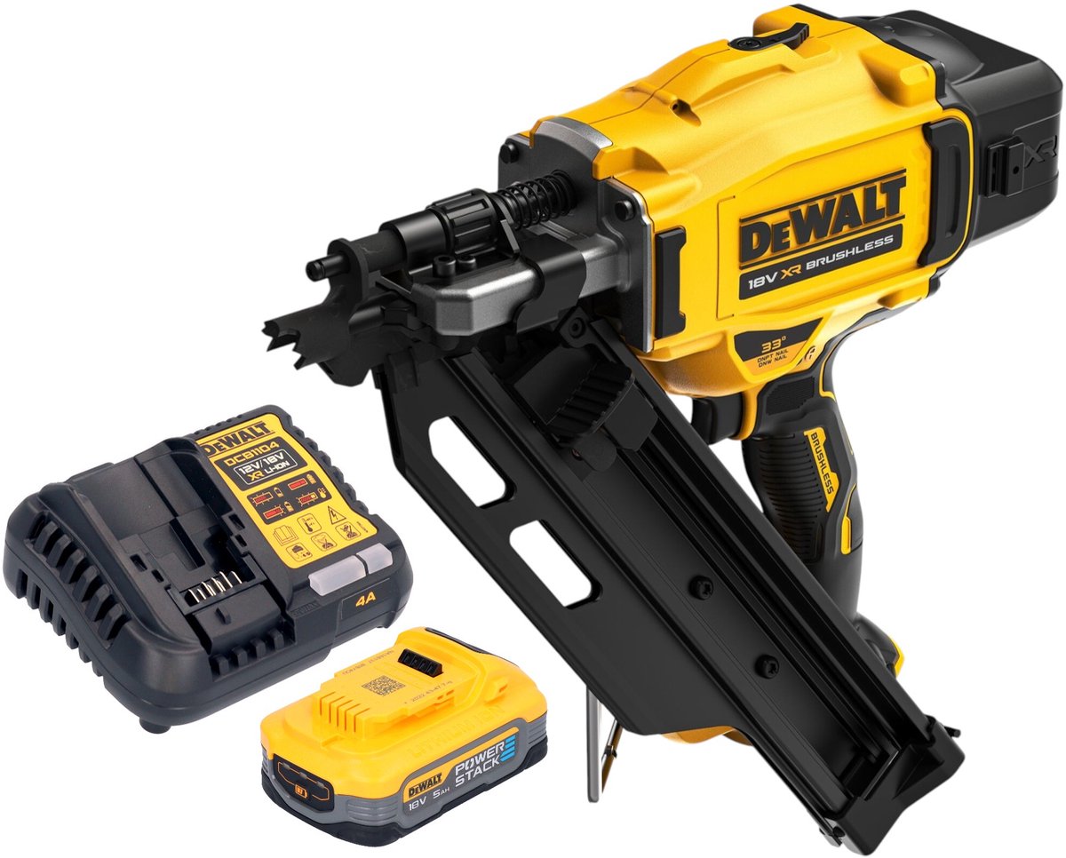 DeWalt DCN 930 H1 accu-spijkermachine 18 V 50 - 90 mm borstelloos + 1x Powerstack-accu 5,0 Ah + oplader