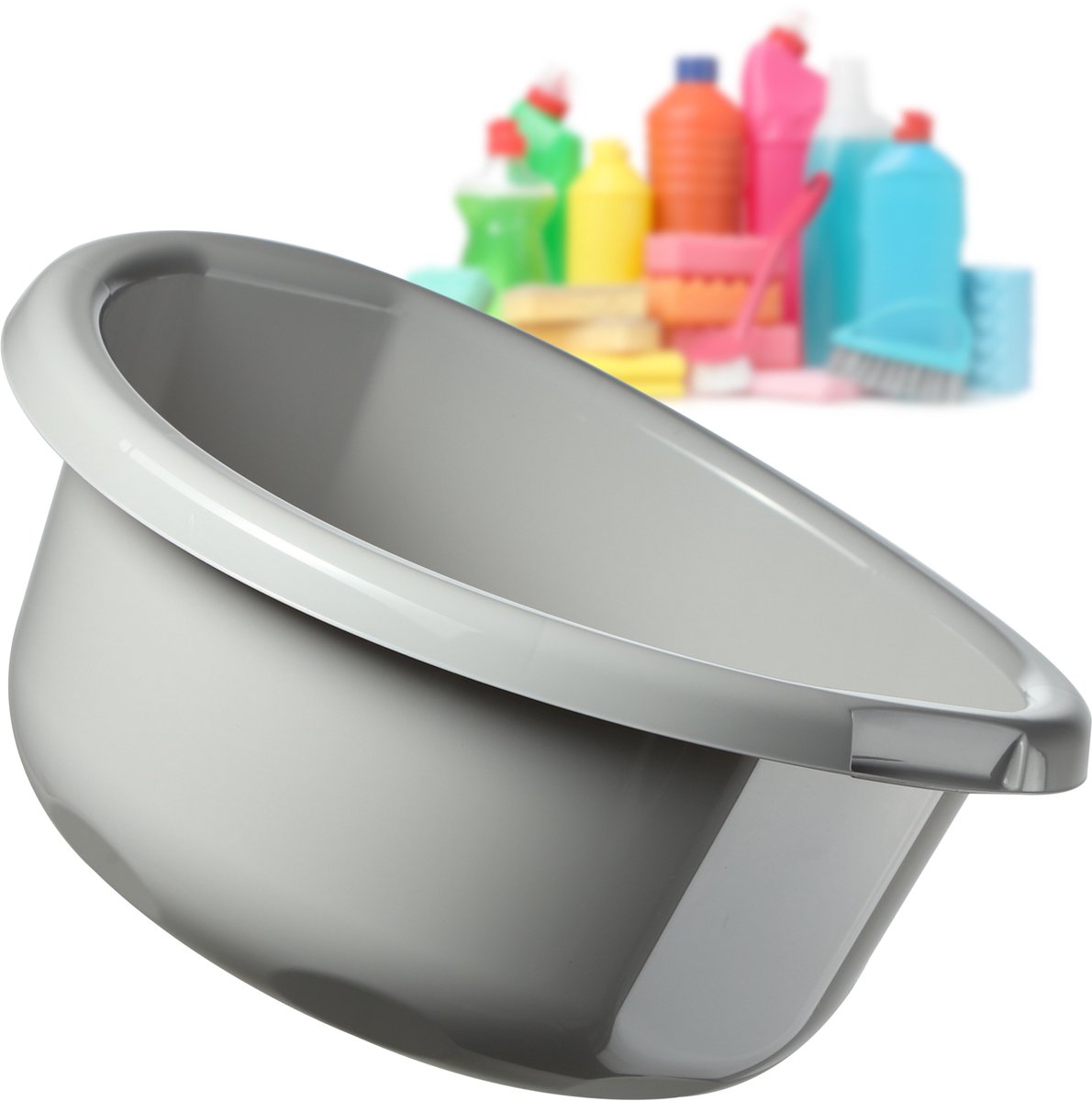 KADAX Kunststof kom, spoelbak in verschillende maten en kleuren, robuuste wasbak, universele kom, spoelbak voor badkamer, wasruimte (5 l, grijs)