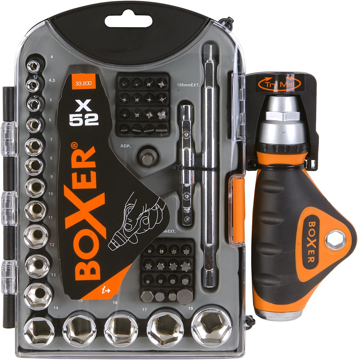 BOXER® Dopsleutel- en Bitset 52-delig - Ratelset met Doppen, Bits & Verlengstukken - Gereedschapset voor Auto, Motor, Fiets & Werkplaats - Opbergkoffer