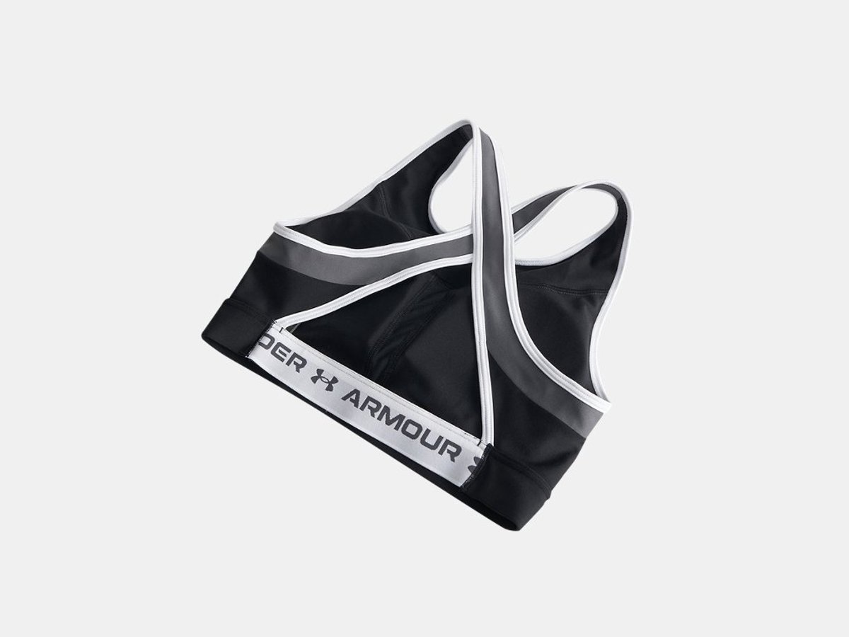 Under Armour Crossback Mid Sportbeha met Open Rug (6005838-004) - Polyester, Zwart/Grijs