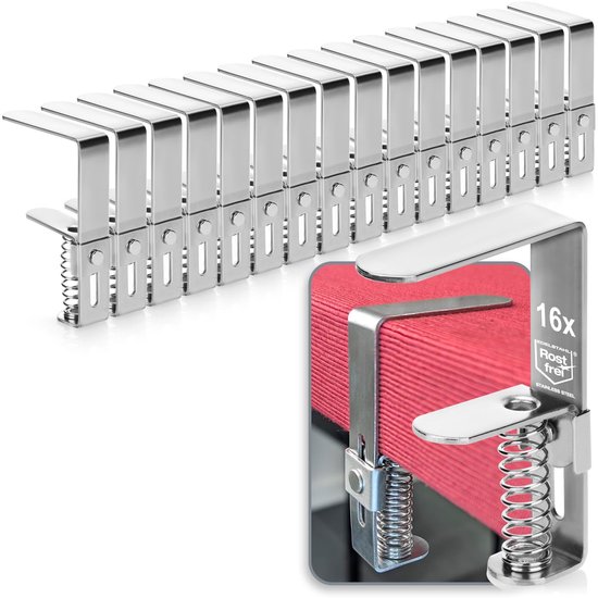 Relaxdays tafelkleedklemmen, set van 12, verstelbare tafelkleedhouders voor dikke tafels, rvs, tot 4 cm dikte, zilver