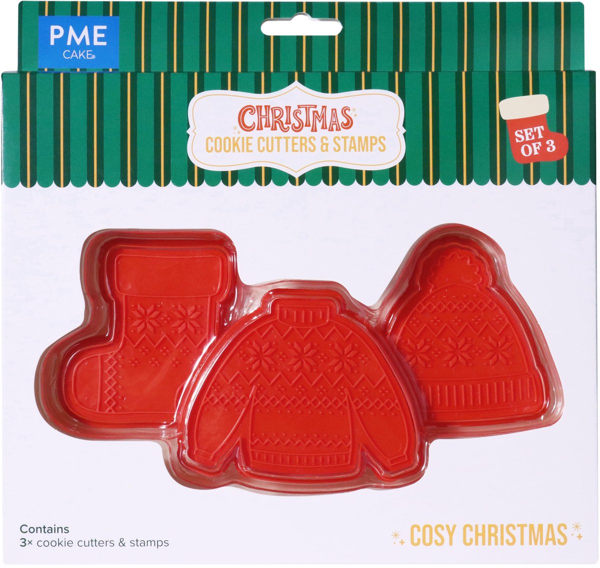 PME Kerstkoekjesvormpjes en stempels - Gezellige Kerst (set van 3)