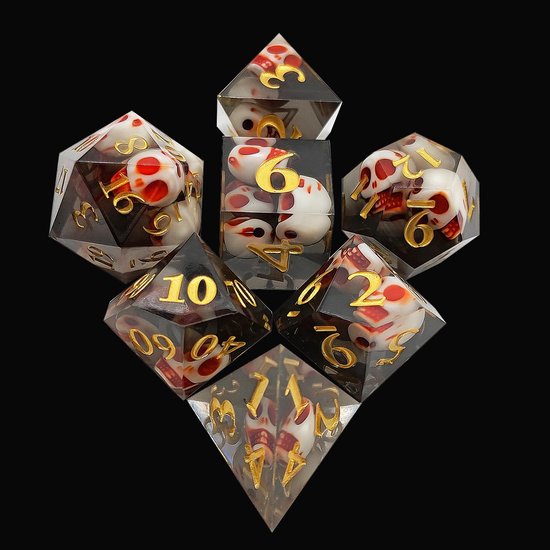 Ensemble de dés Joya Kids® Dungeons and Dragons | Set de Dés DnD Polydice | Ensemble de dés D&D | Ensemble de 7 pièces en résine | Coffre de rangement de Luxe inclus | Crâne Zwart avec rouge | Crâne