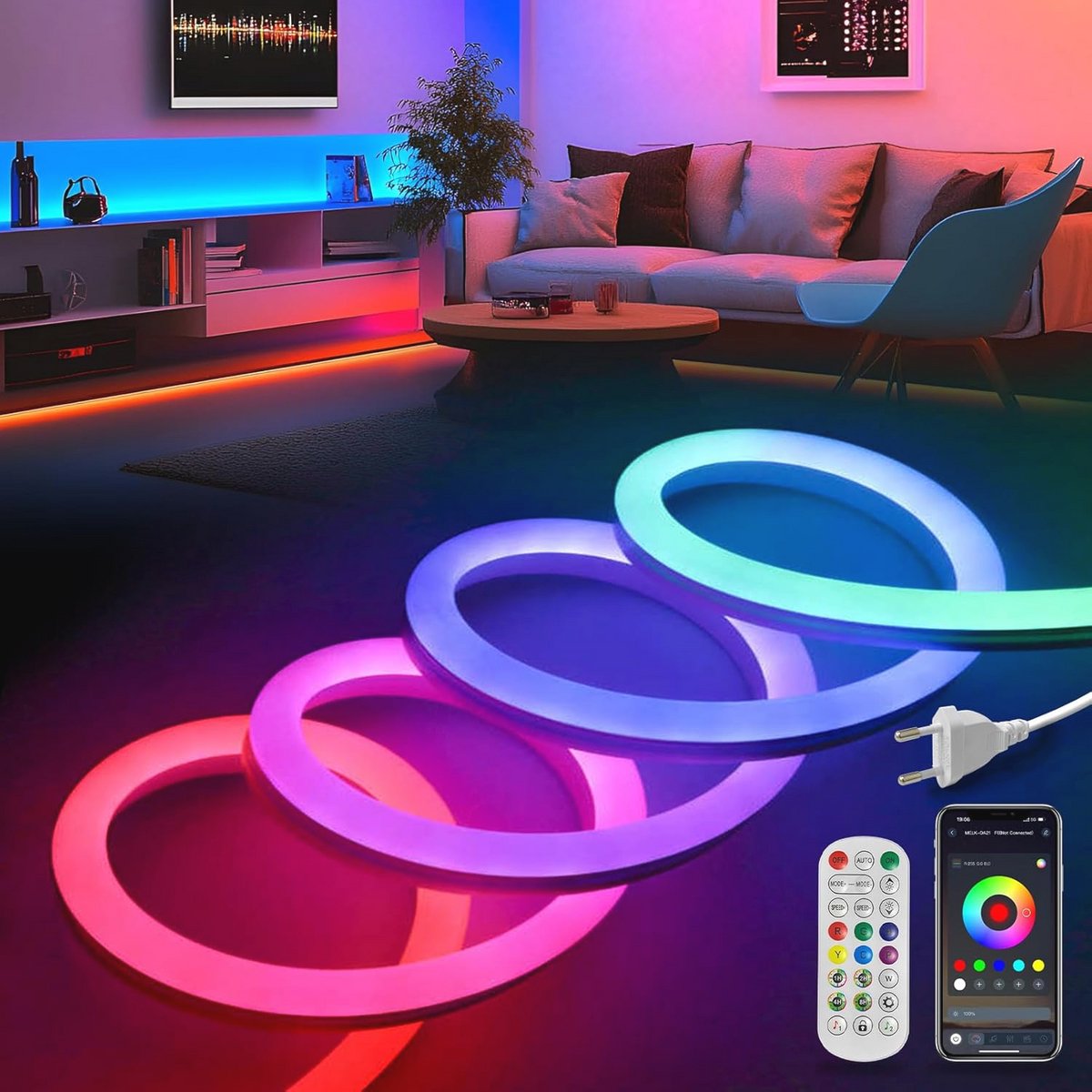 LED Neon Strip 10m RGBIC - Flexibele, Dimbare en Waterdichte LED Strip met App en Afstandsbediening