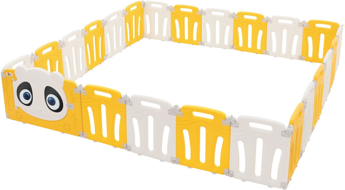 Kinderbox Babybox 240x240 cm Wit, Geel Panda Opvouwbaar Kruipbox Joyz