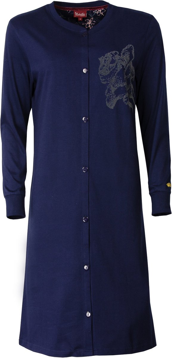Medaillon Dames Nachthemd - Doorknoop - 100% Katoen - Blauw