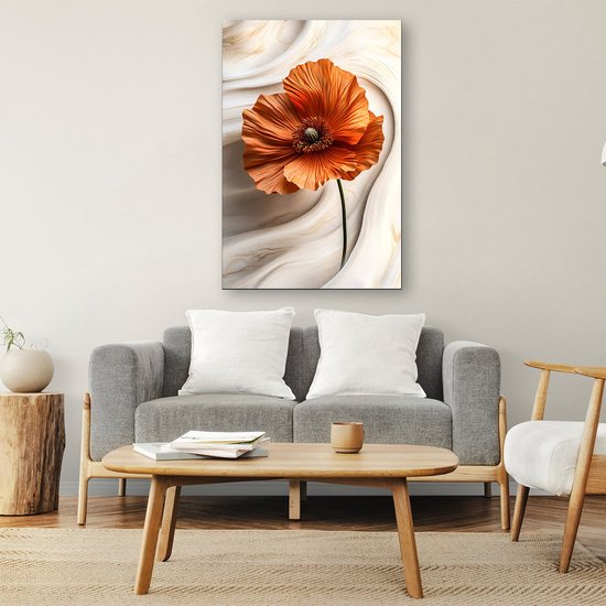 Gedetailleerde oranje papaverbloem - Bloem schilderijen glas - Muurdecoratie papaver - Hyperrealisme - Schilderij plexiglas - Decoratie kamer - Glasschilderij 30x45 cm