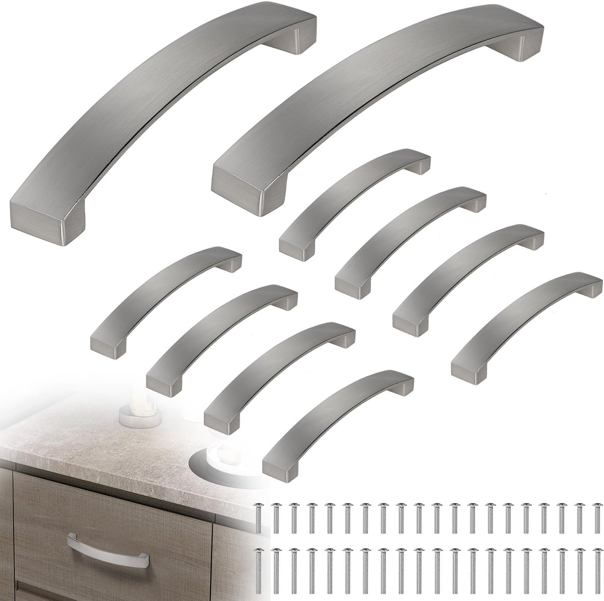 Ibenzoa® Set van 10 elegante zilverkleurige meubelgrepen met schroeven voor diverse toepassingen