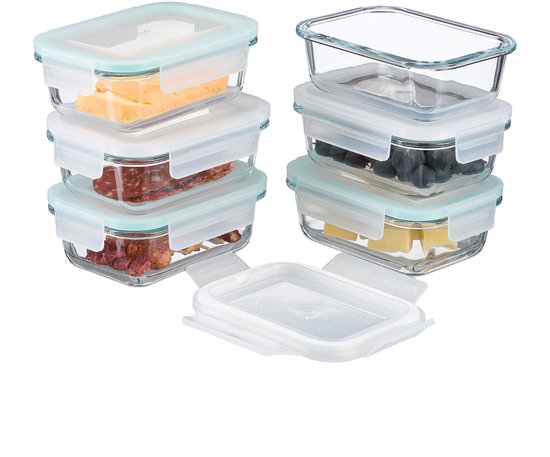 Récipients alimentaires Relaxdays avec couvercle - lot de 6 - 370 ml - verre - hermétique