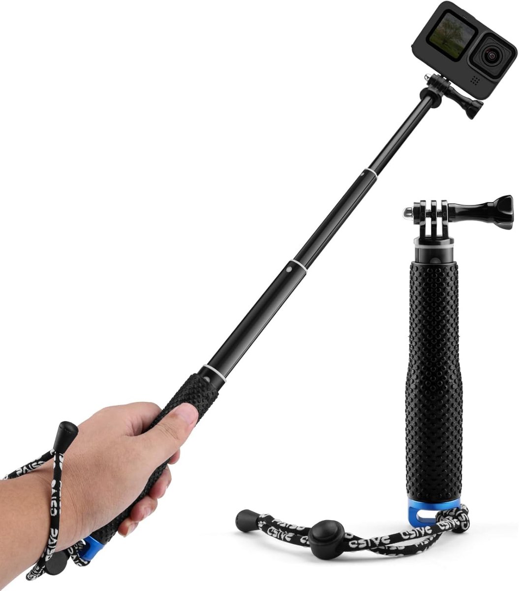 Selfiestick - selfie stick - selfiestick universeel - Universele Selfiestick XL - Uitschuifbaar tot 95cm - Geschikt voor diverse Actioncamera's - Selfiesticks - Waterproof - Zwart