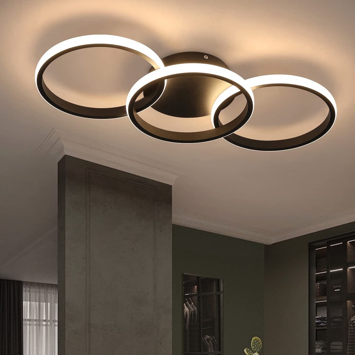 NETTLIFE Plafondlamp LED - rond - zwart - 3-Lichts - 3000 Warm wit Licht - Metaal - 36W - Moderne Keukenverlichting - voor Woonkamer | Slaapkamer | Eetkamer - 60cm