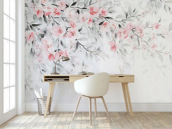 WALLARENA - Fotobehang - 400x280 cm - Fototapete met kersenbloemen en groene bladeren voor slaapkamer en woonkamer
