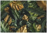 WALLARENA - Fotobehang - 400x280 cm - Fototapet met gouden groene monstera bladeren voor slaapkamer en woonkamer