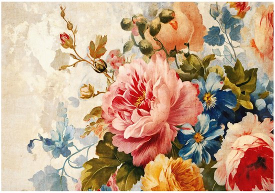 WALLARENA - Fotobehang - 150x105 cm - grote rozen op beton voor slaapkamer en woonkamer