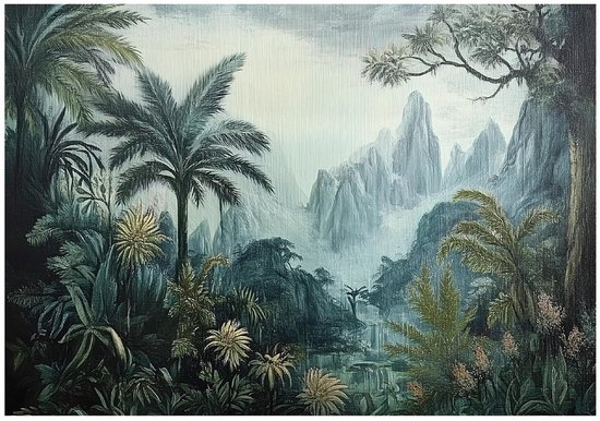 WALLARENA - Fotobehang - 350x250 cm - Jungle landschap met bergen voor slaapkamer en salon, vliesbehang
