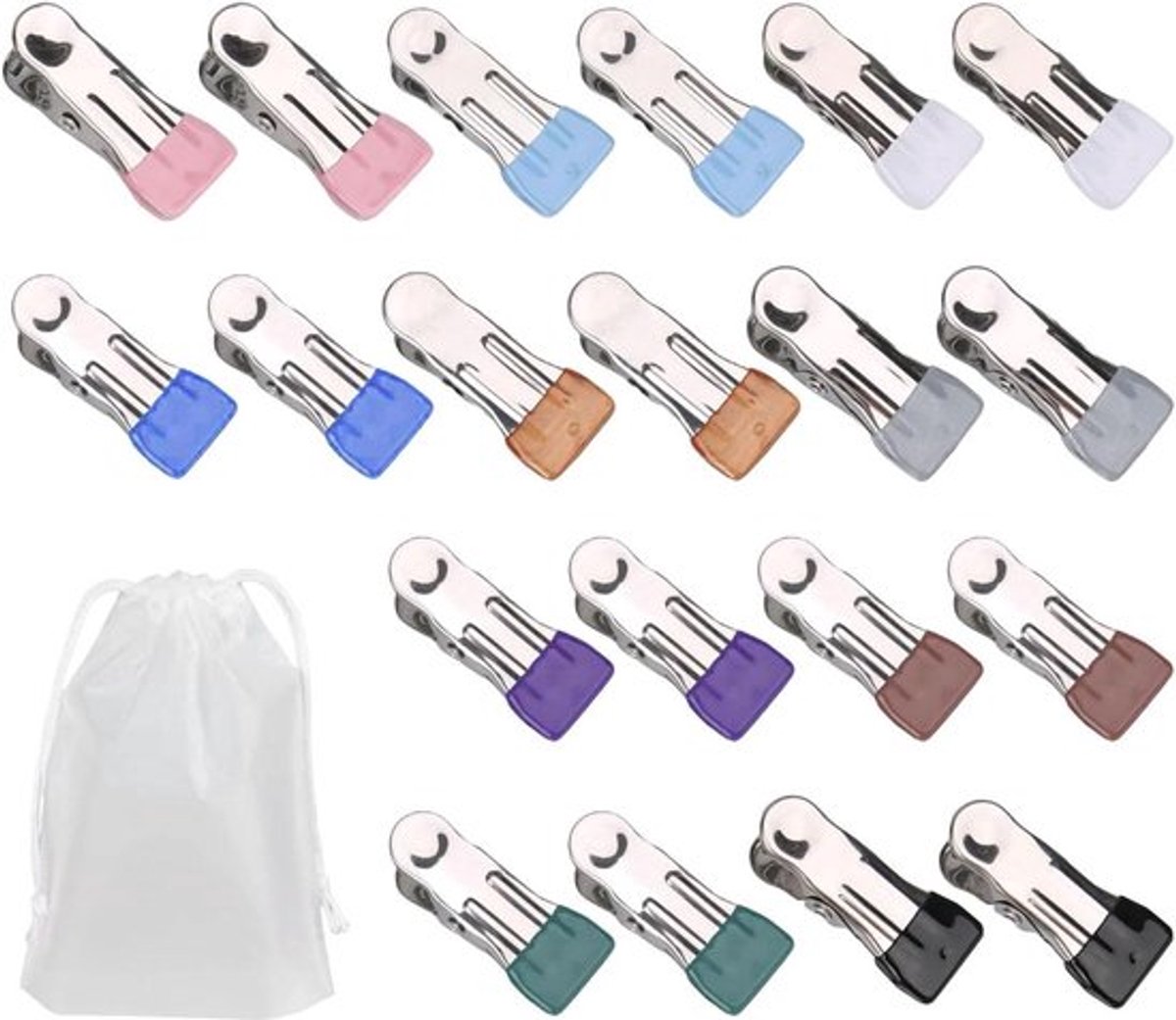 20 x droogclips - 1 x opbergtas - metalen klemmen - sokkenclips - voor wasmachine droger - strandhanddoekklemmen .