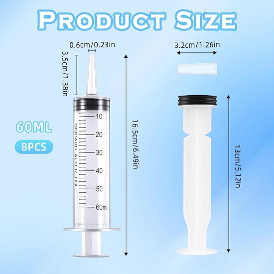 8 stuks 60 ml doseerspuiten - herbruikbare kunststof spuiten voor laboratoria — afbeelding 2