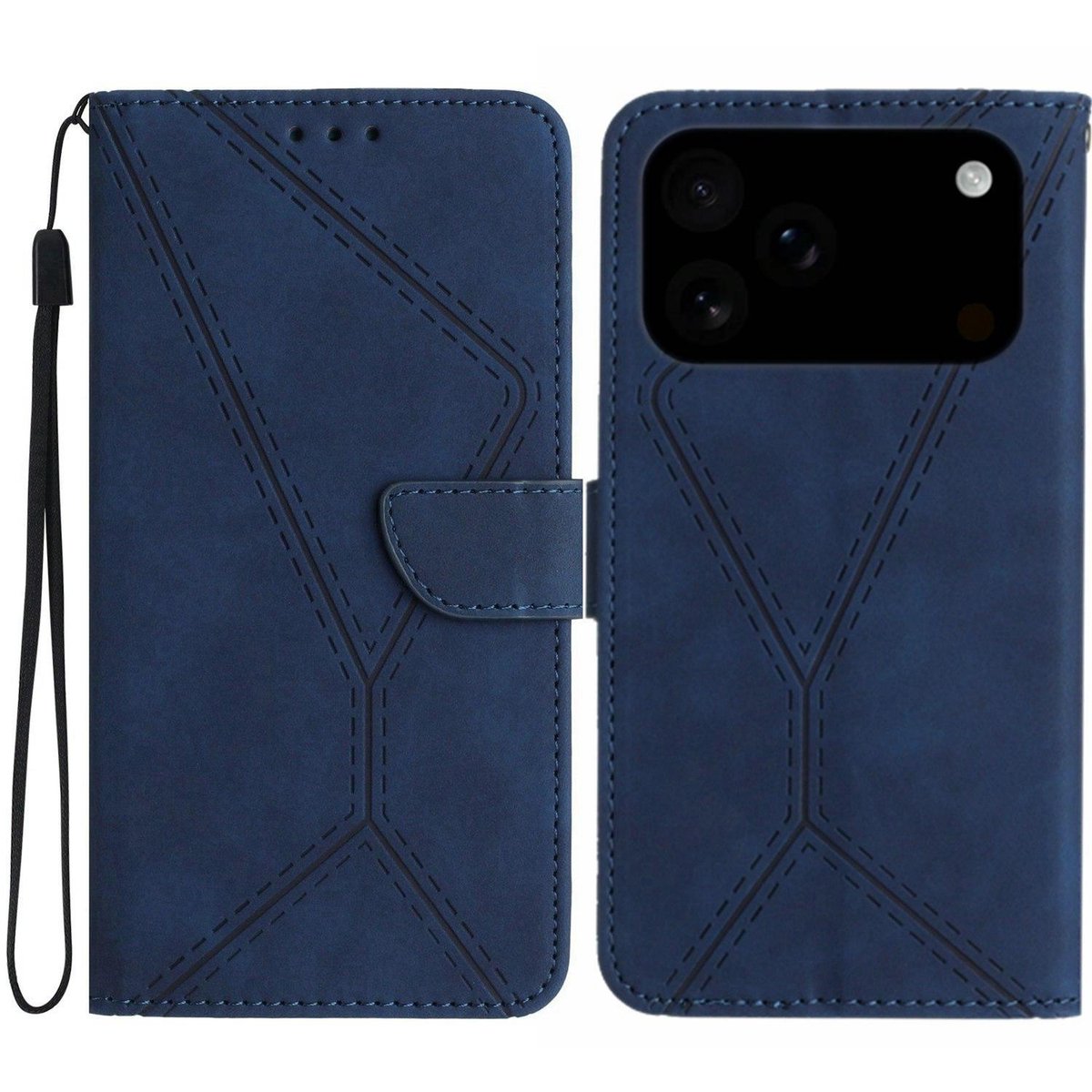Mobigear Telefoonhoesje geschikt voor Apple iPhone 17 Pro Max Hoesje | Mobigear Stitch Bookcase Portemonnee | Pasjeshouder voor 3 Pasjes | Telefoonhoesje voor Pinpas / OV Kaart / Rijbewijs - Blauw
