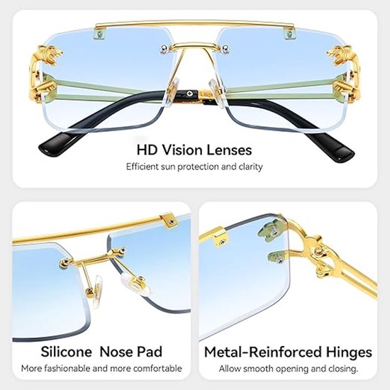 Zonnebril Groen | Rimless Glasses | Oversized | Frameloos Zonnebril| Trendy Eyewear voor Heren en Dames | Randloze Zonnebril | Heren/ Dames bril | zomerbril/ bril/ brillen | Heren zonnebril / zonnebril zonder rand | zomer bril | Randloze bril — afbeelding 5