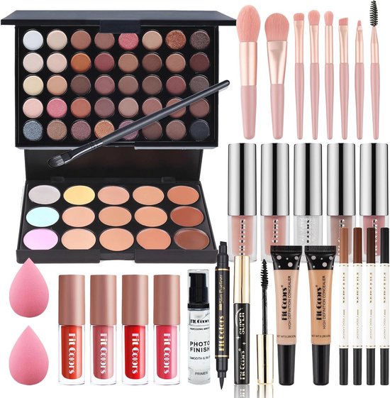 Alles-in-één Make-Upkoffer met Veganistische Producten - Compacte Make-Up Cadeau Set voor Meisjes en Vrouwen