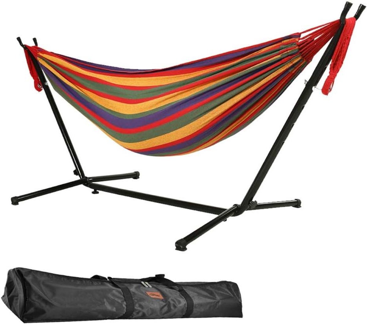 9 Feet Double Hammock with Stand - 250kg Capacity - Carry Bag Included for Indoor and Outdoor Terrace Garden Balcony (Red)
