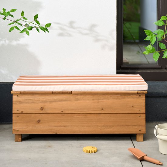 Petite Amélie Kinderbank voor Buiten 2-in-1 – Zand & Water Speelbank met Kussen, Deksel en Opbergvakken – FSC-Hout