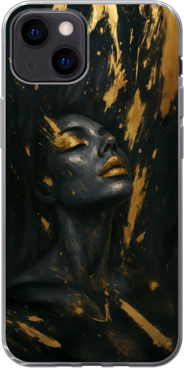 Telefoonhoesje Geschikt voor iPhone 13 mini hoesje - Gezicht - Vrouw - Verfspatten - Abstract - Siliconen Telefoonhoesje Telefoonhoesje