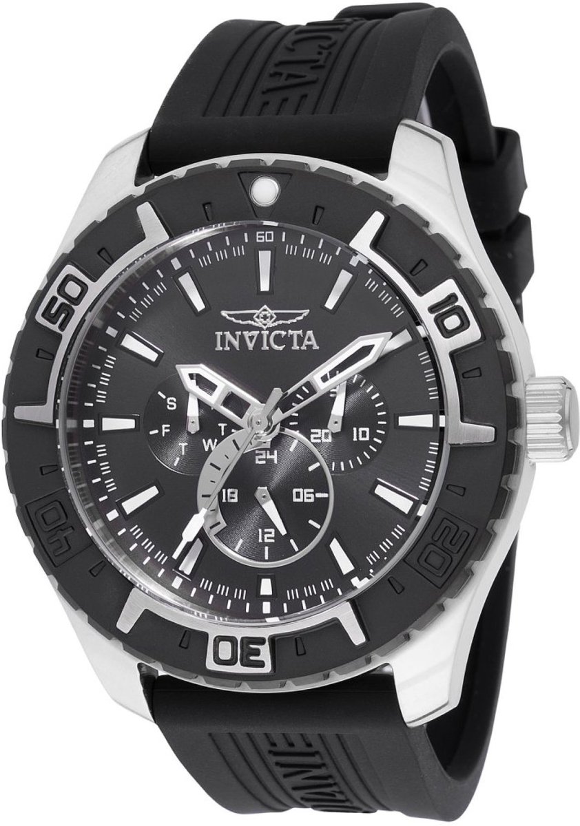 Invicta Aviator 45748 Heren Horloge - Waterdicht - Analoog - Quartz Uurwerk - Roestvrij Staal met zwarte Wijzerplaat - 49mm