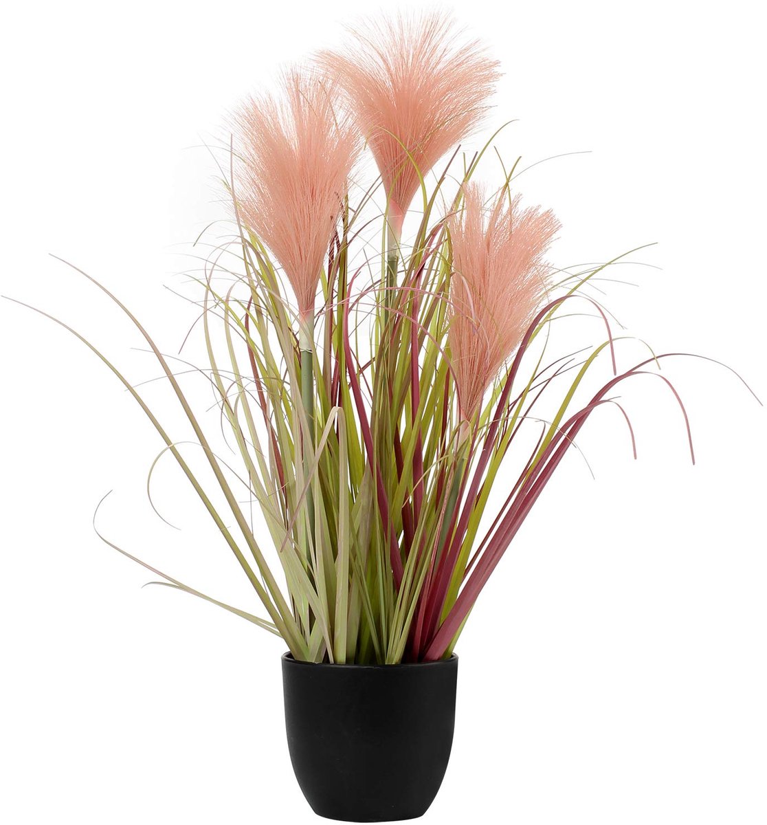 Ibenzoa Kunstmatig Pampagras Sierlijke Grasstruik in Zwarte Pot voor Interieurdecoratie Roze