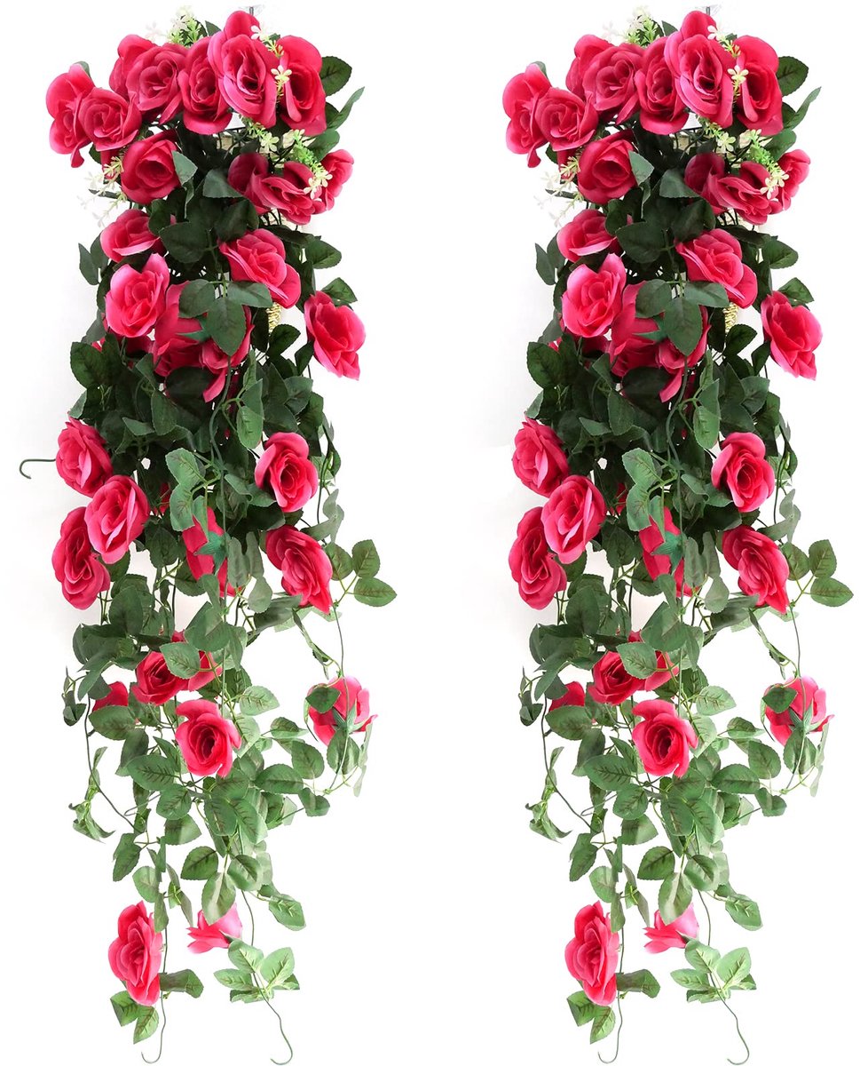 Ibenzoa Decoratieve Hangplanten Set van 2 - Realistisch Uiterlijk voor Binnen- en Buitendecoratie rood