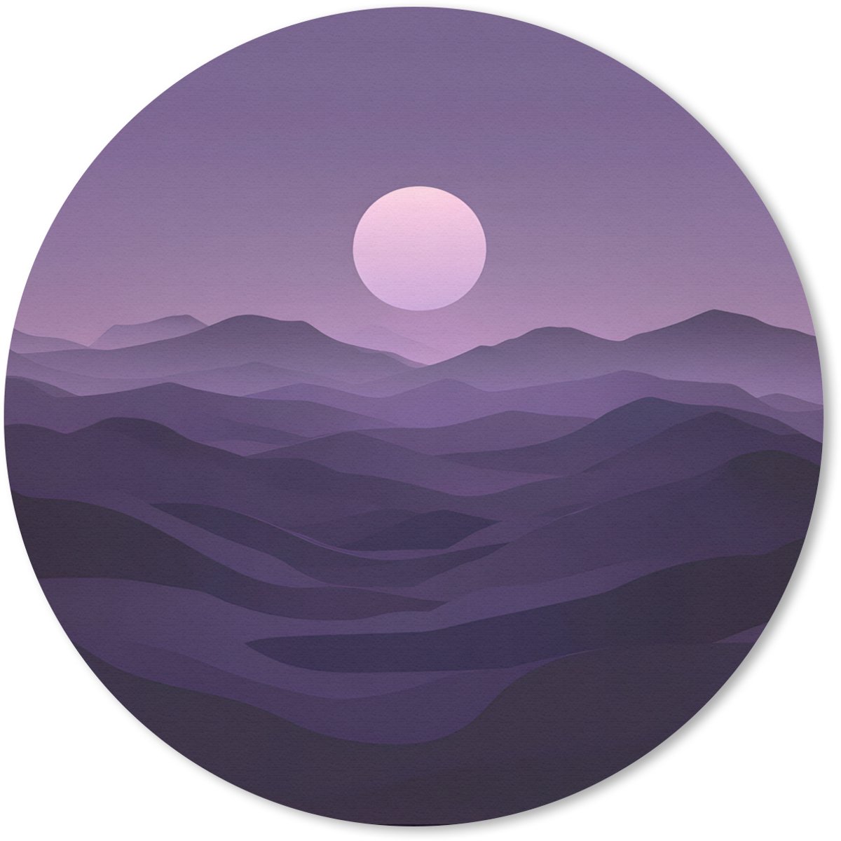 Muismat rond 40x40 cm - Mousepad Heuvels - Paars - Mist - Zon - Ronde muismatten