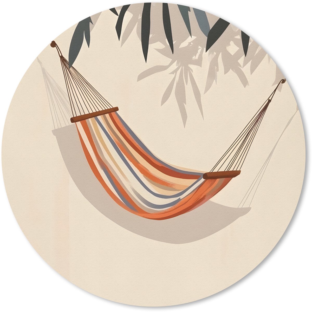 Muismat rond 20x20 cm - Mousepad Hangmat - Kleurrijk - Bladeren - Schaduw - Ronde muismatten