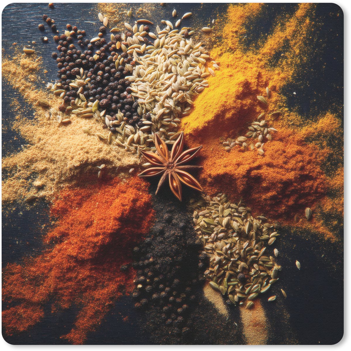 Muismat 20x20 cm - Mousepad Specerijen - Explosie - Oranje - Muismatten