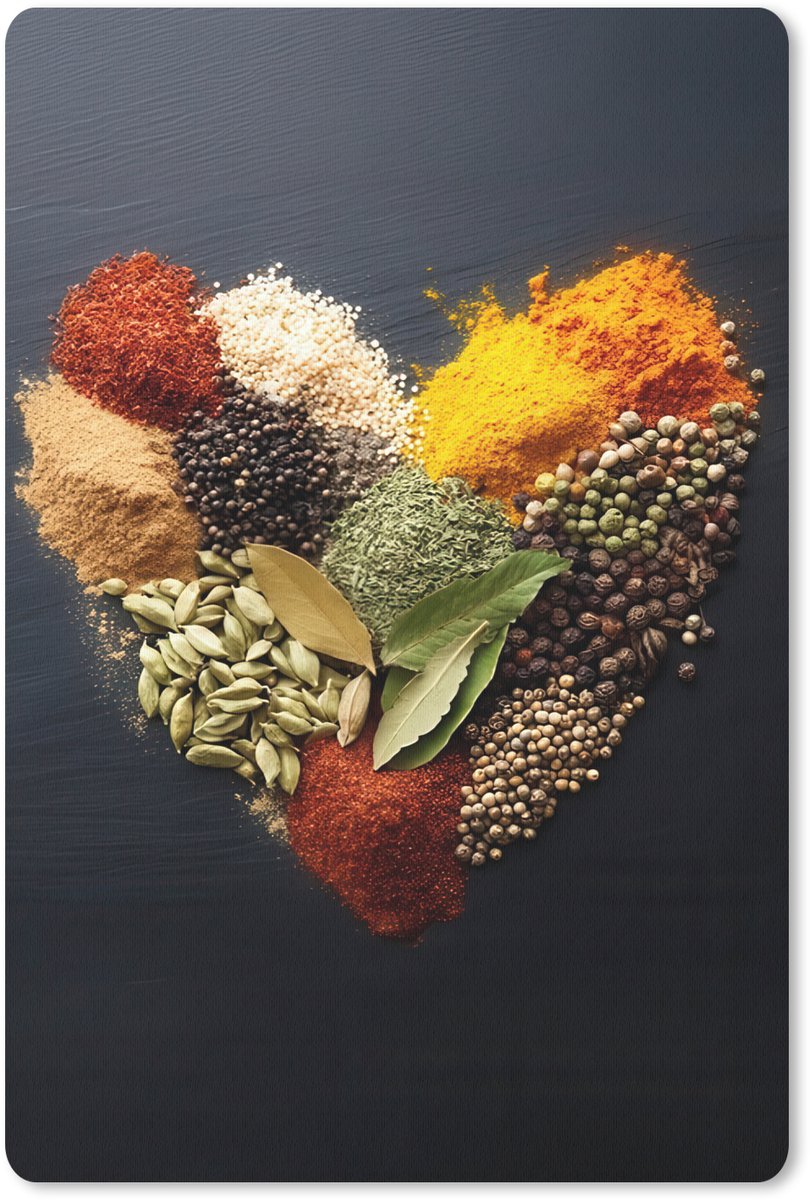 Muismat 18x27 cm - Mousepad Specerijen - Mix - Hartvorm - Zwart - Muismatten