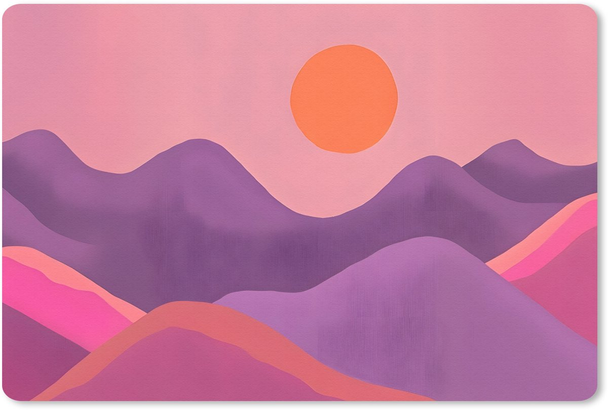 Muismat 27x18 cm - Mousepad Zon - Heuvels - Paars - Abstract - Muismatten