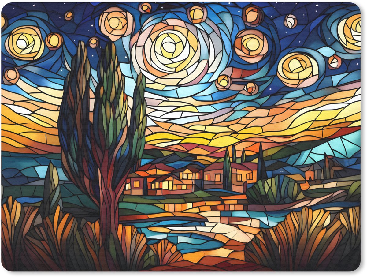 Muismat 23x19 cm - Mousepad Hemel - Sterren - Mozaïek - Huizen - Muismatten