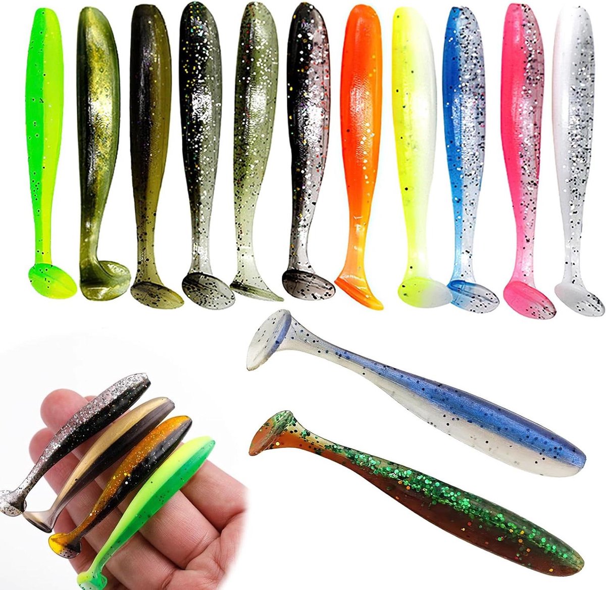 130 stuks zacht kunstaas voor roofvissen - rubberen visset van 7 cm - vislokazen set voor snoekbaars, snoek, baars en forel - Plusoptimalisatie: roofvisaas, kunstaasangling