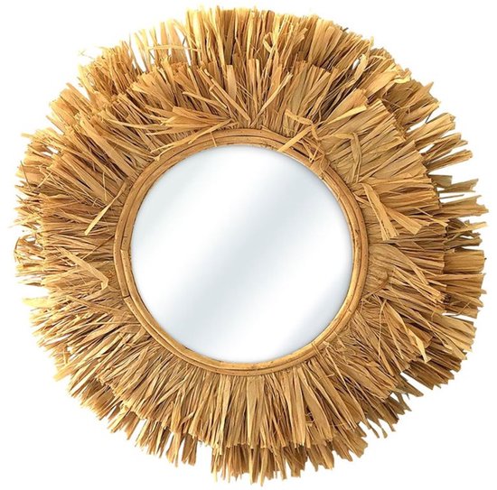 Miroir mural Ostaria en raphia bohème - marron - rond - style bohème/ibiza - Diamètre 48 cm - Natural living