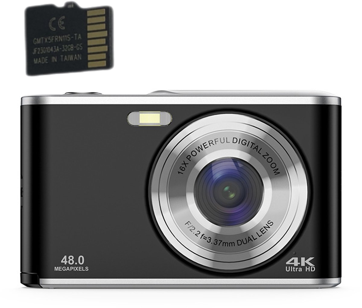 Digitale camera 4K 48MP 16x zoom webcam met 32GB geheugenkaart