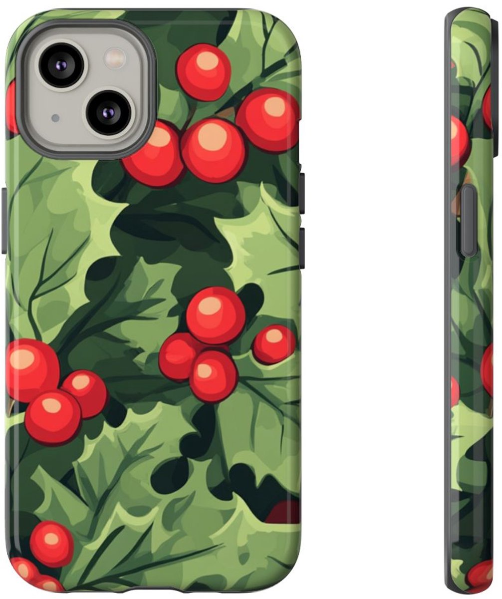 Feestelijk Hulstmotief met Glanzende Afwerking – Telefoonhoesje Geschikt voor iPhone 14