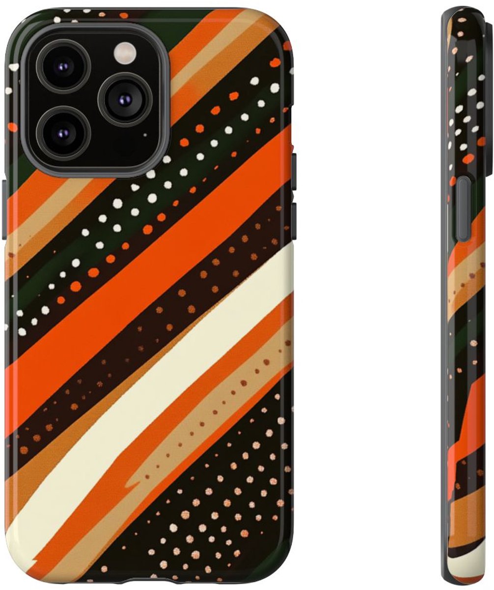 Retro Aardetinten Gestreept Patroon – Telefoonhoesje Geschikt voor iPhone 14 Pro Max