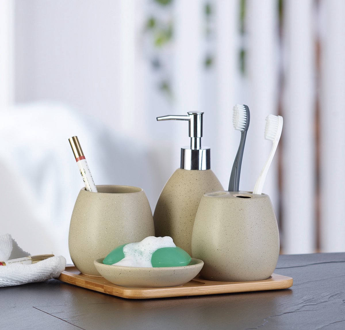 Set D'accessoires Salle De Bain Effet Pierre Naturel - Déco Salle De Bain