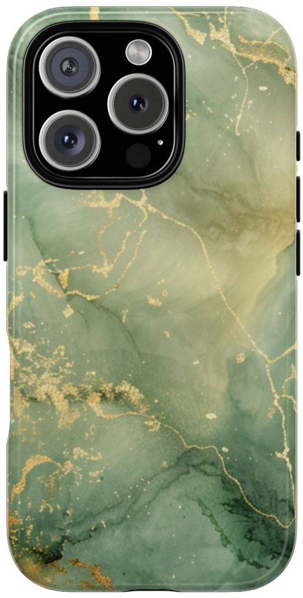 Groene en Gouden Marmer Abstract – Telefoonhoesje Geschikt voor iPhone 16 Pro