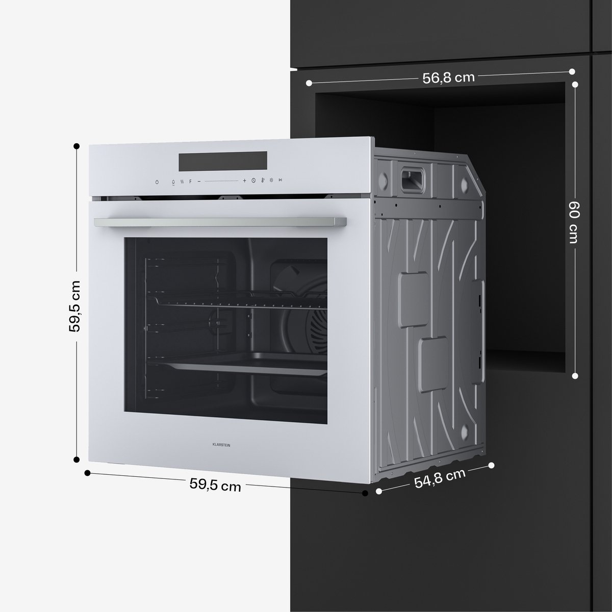 Klarstein Inbouwoven Velaire 74 l elektrische oven, 13 standen, touchbediening, energieklasse A+, geëmailleerde binnenkant, driedubbele beglazing, geïntegreerde enkele oven, 60 cm, mat en glazen design, wit - 74L - voor Keuken – foto 3