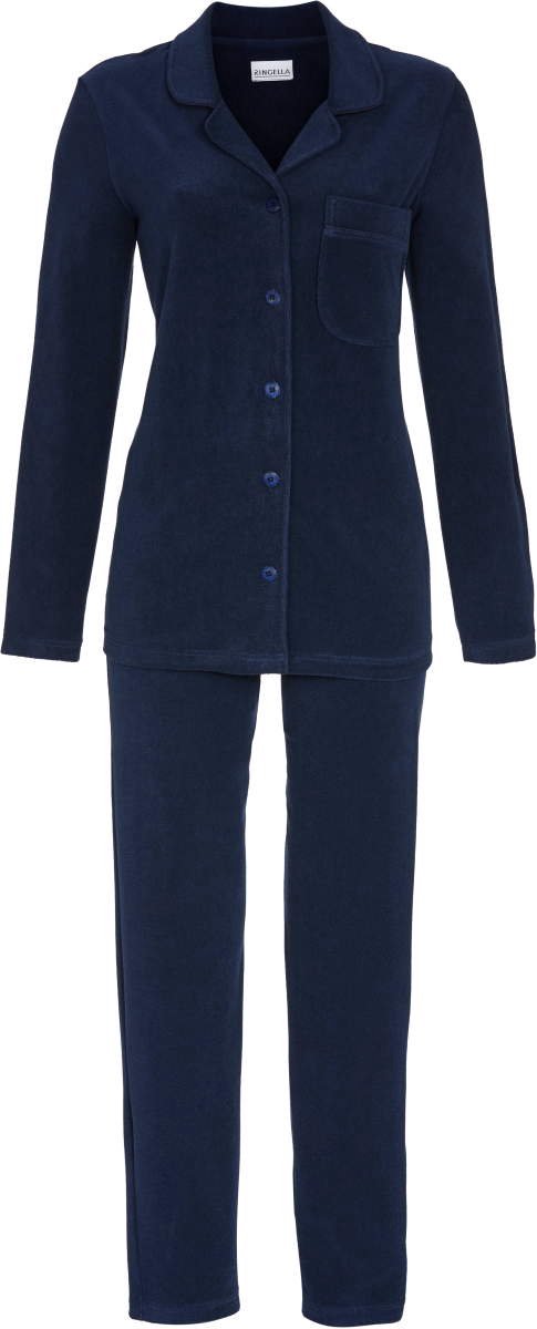 Ringella Nachtblauwe fleece doorknooppyjama - Blauw - Maat - 44