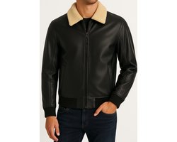 The Commendent Leren Pilot jas Heren – Echt Lamsleer – Zwart – Aviator Jacket met Afneembare Schapenwollen Kraag & Binnenzakken