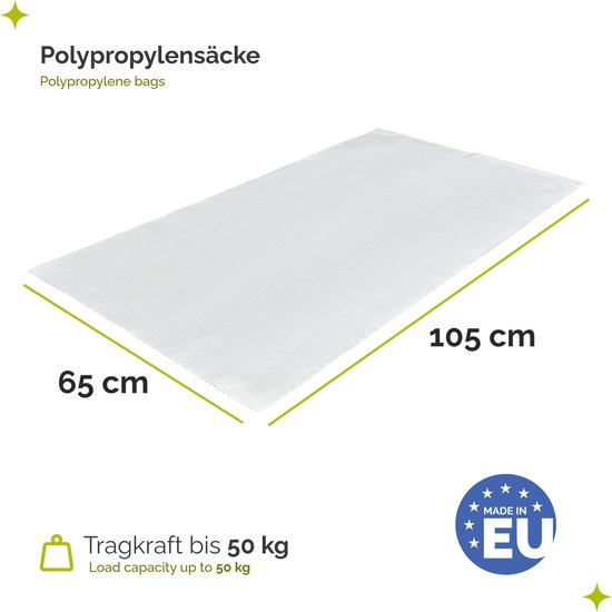 Garronda - Polypropyleen Zak - 105 x 65 cm - 20 Stuks - Tuinafvalzak - Geweven Zakken van PP - Voor zand en opslag - Scheurvast - Belastbaar tot 50 kg - Veelzijdig inzetbaar - Zandzakken - Tuinzak - Hoogwaterbescherming - GD-ROM-Bag80 van Garronda — afbeelding 2